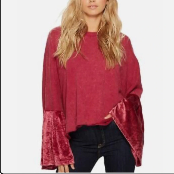 Free People Glorious Sleeves red pullover bell sleeves sweatshirt sweater medium - Picture 1 of 10